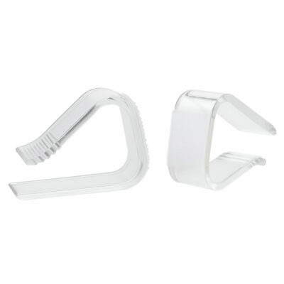 Glasklare Skirting-Clip mit Klettband an einer Tischplatte 20 mm
