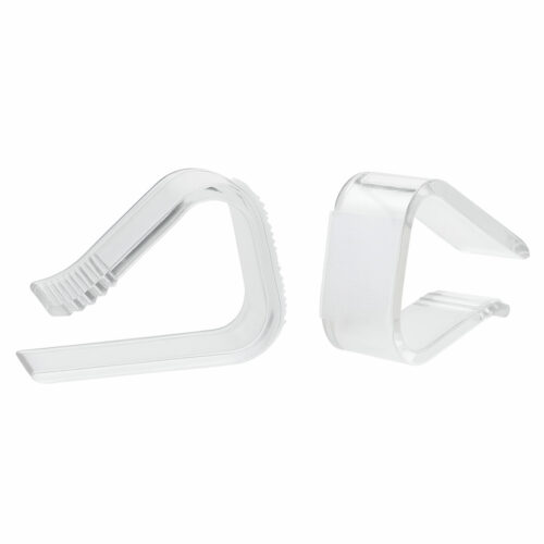 Glasklare Skirting-Clip mit Klettband an einer Tischplatte 20 mm