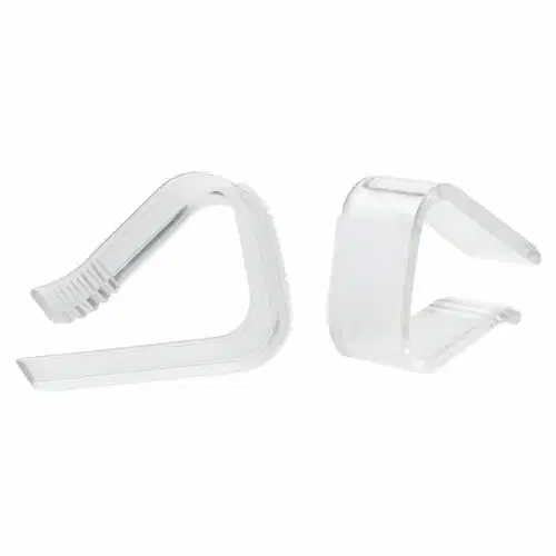 Glasklare Skirting-Clip mit Klettband an einer Tischplatte 20 mm