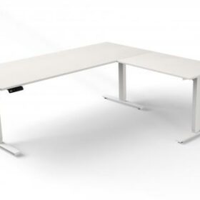 Steh-/Sitztisch mit Anbautisch, 180x100x72-120+ 100x60 cm, weiß