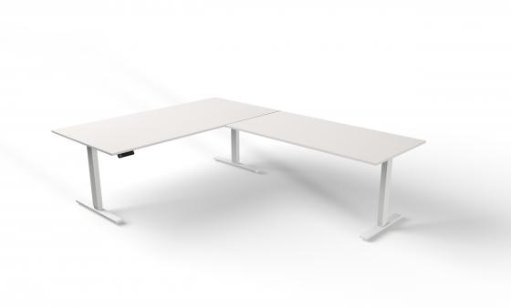 Steh-/Sitztisch mit Anbautisch, 200x100x72-120+ 160x80 cm, weiß