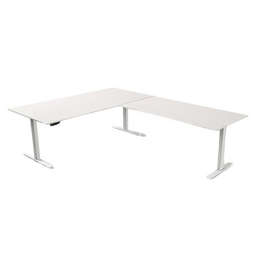Steh-Sitztisch mit Anbautisch, 200x100x72-120+ 160×80 cm, weiß