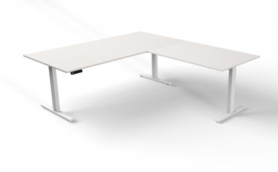 Steh-/Sitztisch mit Anbautisch, 200x100x72-120+ 120x80 cm, weiß