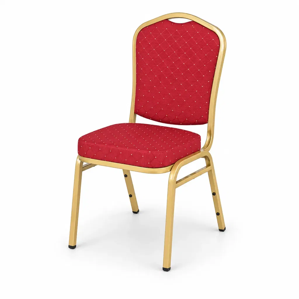 Bankettstuhl Expert ES 100 Rot Bankettstuhl Expert ES 100 Rot mit roter gemusterter Polsterung und goldenem Metallgestell