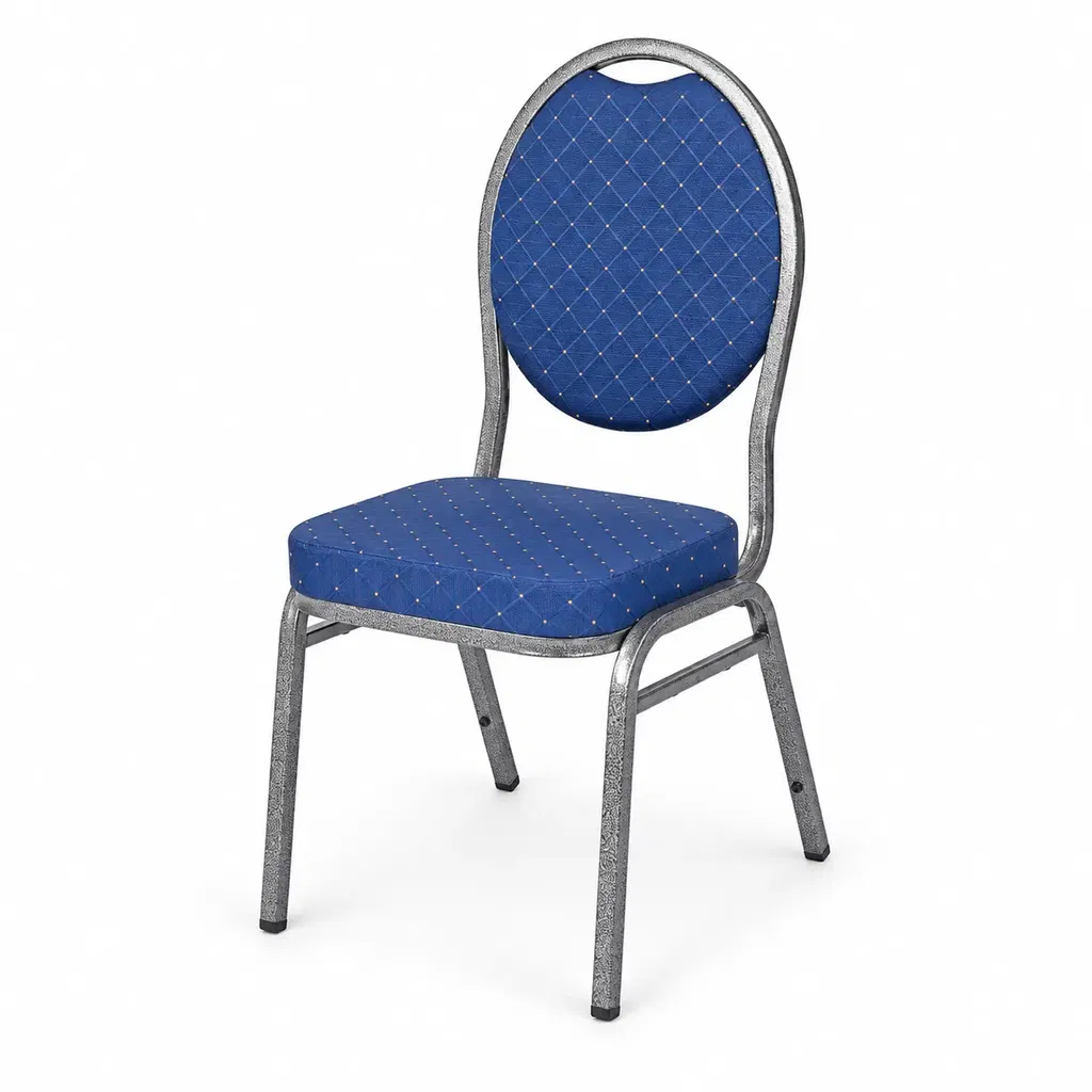 Bankettstuhl Herman Marineblau Bankettstuhl Herman Marineblau mit gemusterter Polsterung und silberfarbenem Metallgestell