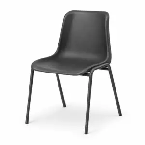 Konferenzstuhl MAXI BL schwarz mit geformter Kunststoffsitzschale und schwarzem Metallgestell in Schrägansicht.