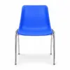 Konferenzstuhl MAXI CR Blau in Frontansicht mit ergonomisch geformter blauer Sitzschale und stabilem Chromgestell.