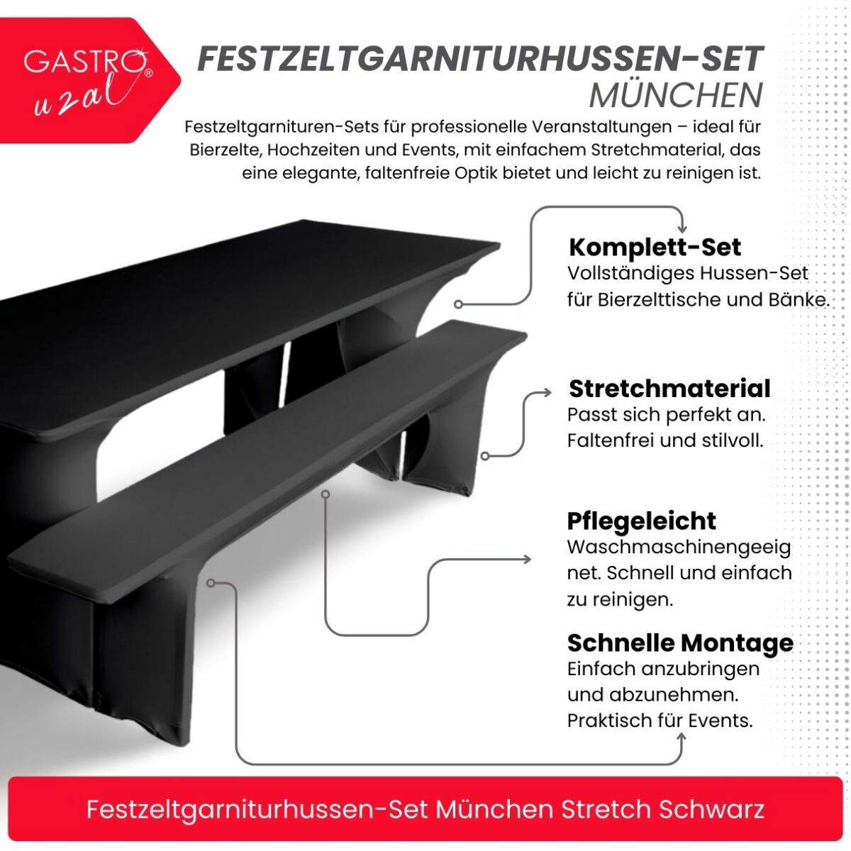 Festzeltgarniturhussen-Set München Stretch Schwarz