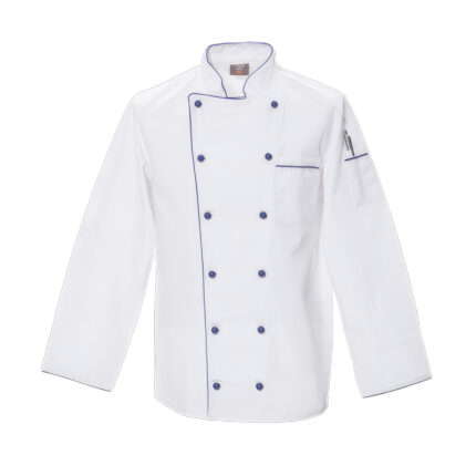 Unisex Chefkochjacke Standard Langarm Weiß/Royalblau (S-3XL)