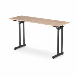 Klappbarer Banketttisch L-100 mit heller Holzoptik-Tischplatte und stabilem schwarzem Metallgestell für Bankette und Veranstaltungen