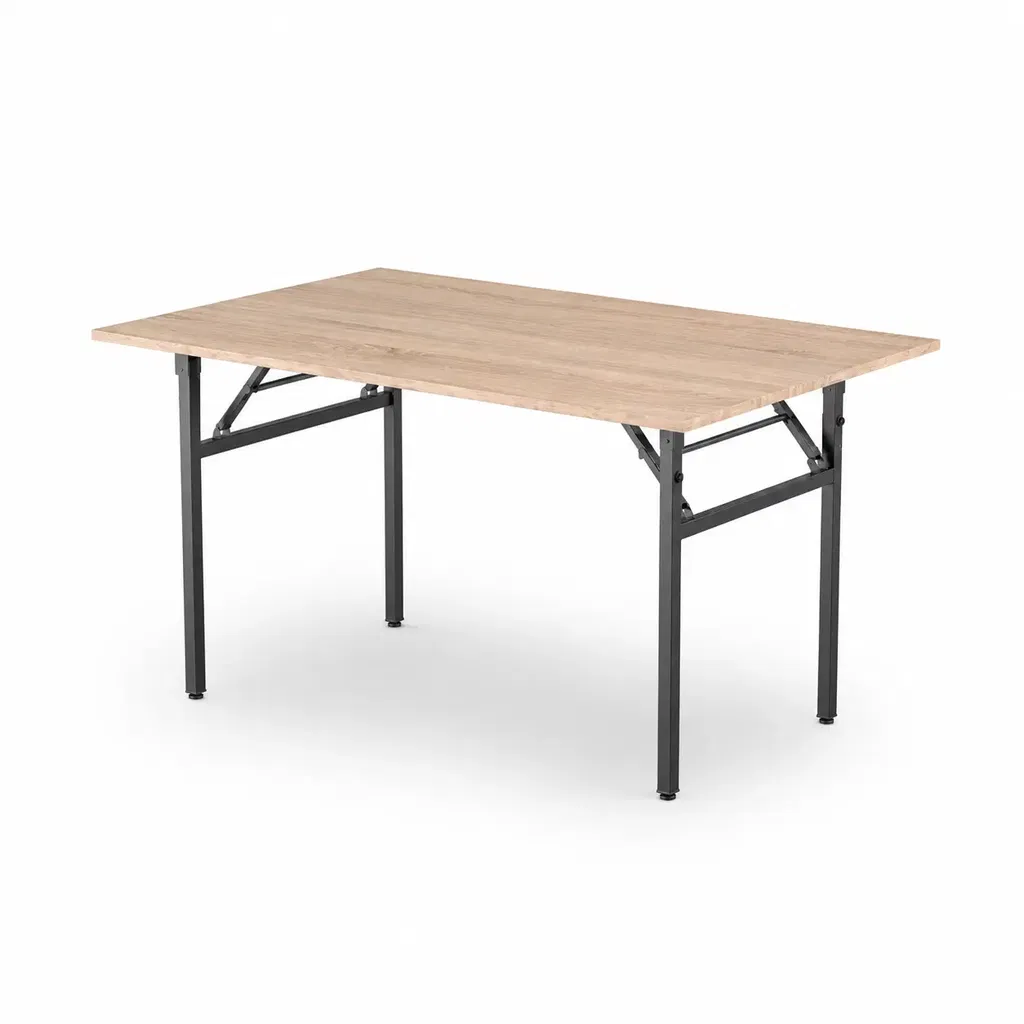 Banketttisch EC-H – klappbarer Tisch für Bankett und Event Klappbarer Banketttisch EC-H mit heller Holzoptik-Tischplatte und stabilem schwarzem Metallgestell