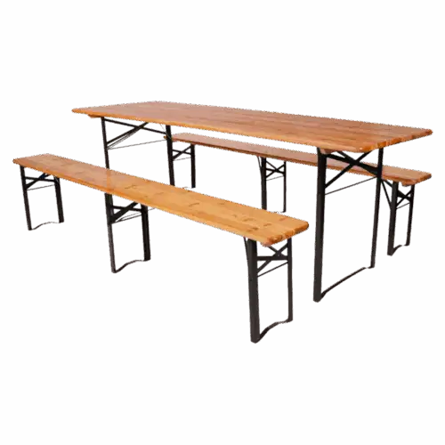 Bierzeltgarnitur Woody – Tisch 220×50 cm, Set mit zwei Bänken