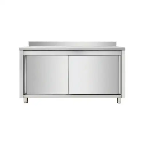 Arbeitsschrank aus Edelstahl, mit Aufkantung, 140 x 60 cm – Bild 1