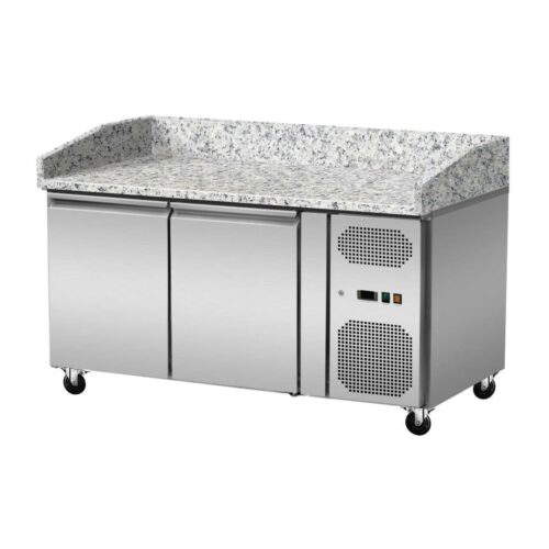 Pizza Kühltisch, Granit rosa-grau, 2 Türen, 151 x 80 Kühlaufsatz GN1/4 mit Glas – Bild 2