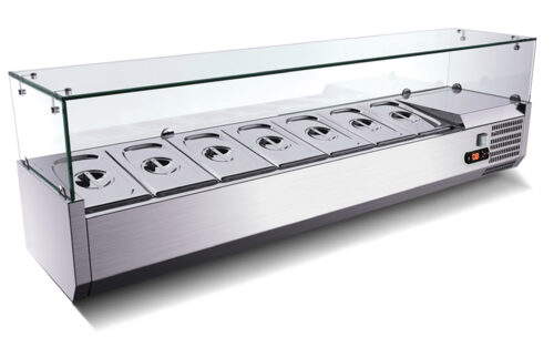 Pizzatisch 3 Türen, mit Unterbaukühlung, 140 x 70 Kühlaufsatz GN1/4 mit Glas – Bild 7