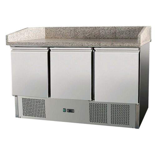 Pizzatisch 3 Türen, mit Unterbaukühlung, 140 x 70 Kühlaufsatz GN1/4 mit Glas – Bild 3