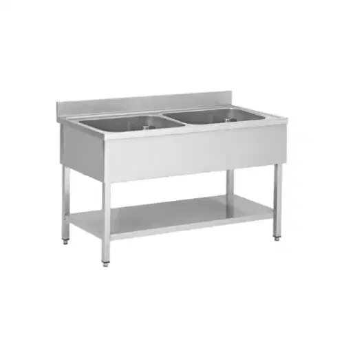 Spültisch aus Edelstahl, zwei Becken Mitte (6 Größen) – Bild 1