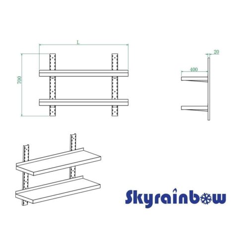 Wandbord Edelstahl verstärkt, 2 Böden (22 Größen) – Bild 6