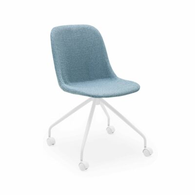 Stuhl Shell-O Pad Eisblau mit weißen Beinen