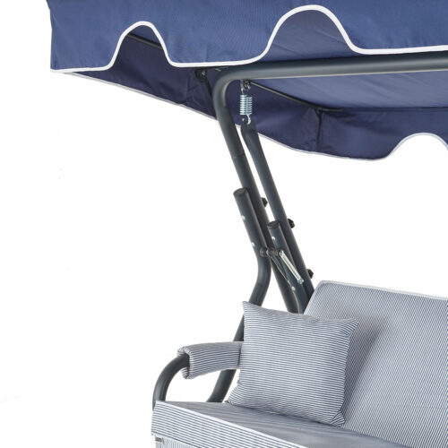 Gartenschaukel Olea 3 Sitzer Blau Gestreift mit verstellbarem Dach – Bild 2