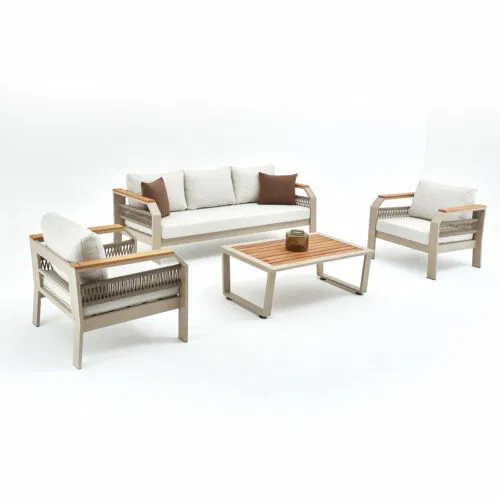 morento-geflochten-sand-2 Gartenmöbel Set Morento Aluminium 3+1+1 mit Tisch