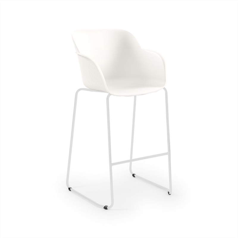 Süt Beyaz Beyaz Boyalı Barhocker Shell-M mit Armlehne/Metallfuß | 75CM – Bild 1