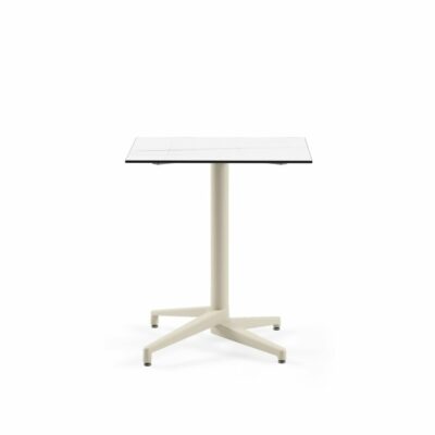 Quadratischer Tisch MOON-C / Beige Fuß / HPL/CPL Weiß Marmor | Fix