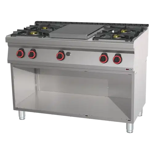 Glühplatten-Herd Gas 5x Brenner mit Unterbau | REDFOX - STP 70/120 G – Bild 1