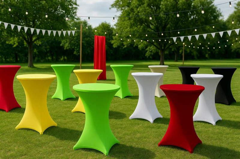 Verschiedene Designs von Stehtischhussen