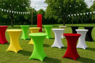 Verschiedene Designs von Stehtischhussen