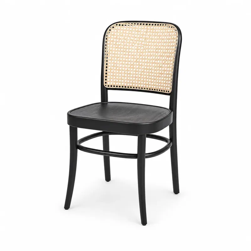 Holzstuhl Loomi 811 Rattan Schwarz Holzstuhl Loomi 811 Rattan in Schwarz mit geflochtener Rückenlehne