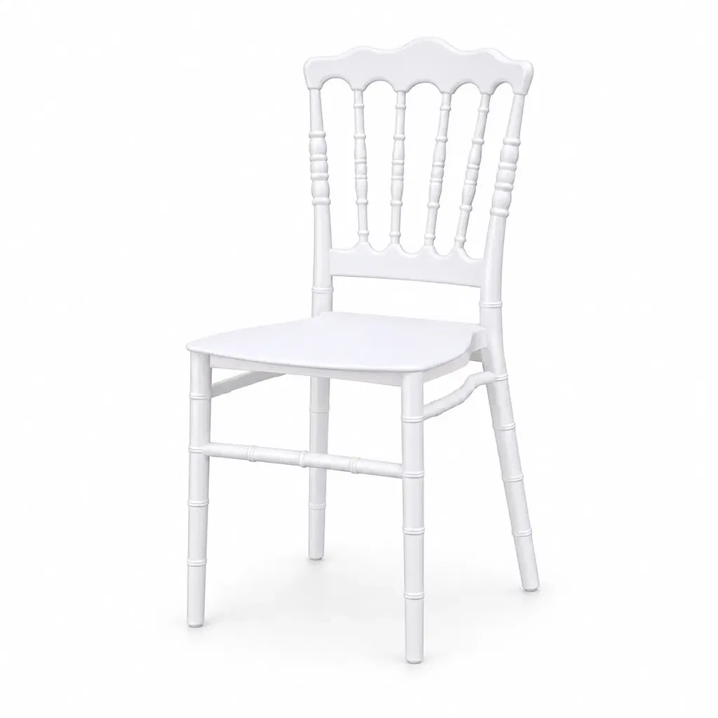 Hochzeitsstuhl Chiavari Napoleon Simple Weiß Hochzeitsstuhl Chiavari Napoleon Simple in Weiß mit klassischer Rückenlehne