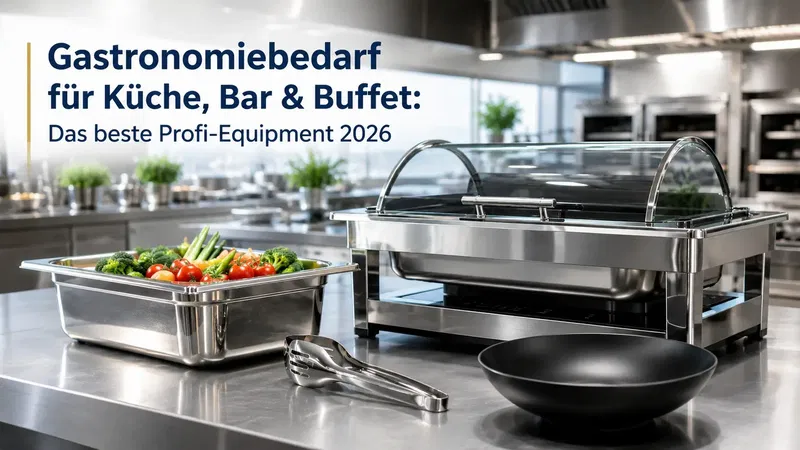 Gastronomiebedarf für Küche, Bar und Buffet mit hochwertigem Profi-Equipment 2026, Edelstahl-GN-Behälter, Chafing Dish und Buffet-Zubehör in moderner Profiküche