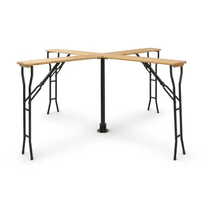 Biergartentisch Woody Cross aus Holz mit schwarzem Metallgestell