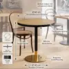 Cafétisch Omega rund mit technischen Details zur Tischplatte und schwarzen Tischkante