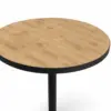 Cafétisch Omega mit runder Tischplatte in Holzdekor und schwarzer Tischkante im Detail