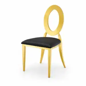 Hochzeitsstuhl Glamour Tap Gold-Schwarz mit goldenem Gestell und schwarzer Polsterung für Hochzeit, Bankett und Events