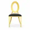Hochzeitsstuhl Glamour Tap Gold-Schwarz mit goldenem Gestell und schwarzem Sitzpolster in Vorderansicht