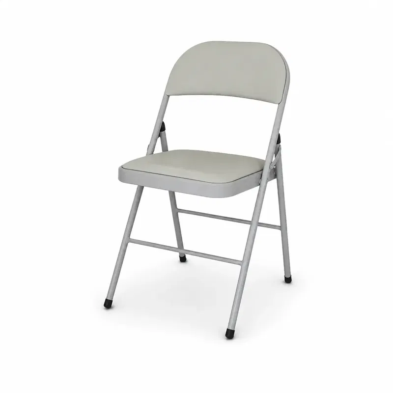 Klappbarer Eventstuhl Grau – gepolsterter Klappstuhl für Events Klappbarer Eventstuhl Grau mit gepolsterter Sitz- und Rückenfläche sowie Metallgestell für Veranstaltungen, Seminare und Events