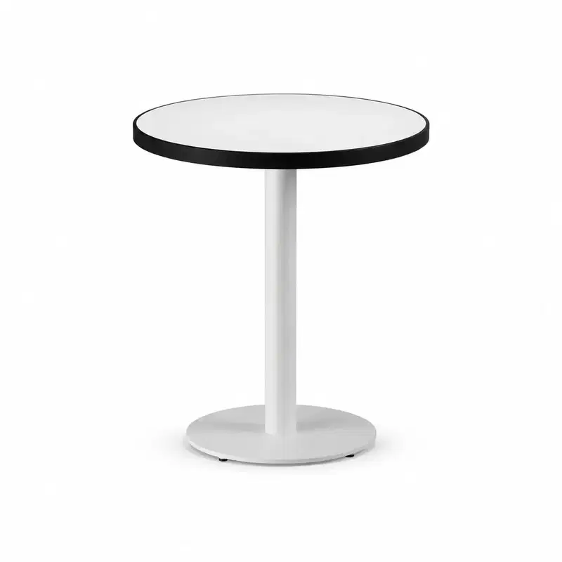 Tisch ALFA R Ø 68 Weiß mit mattschwarzer Kante Tisch ALFA R Ø 68 cm Weiß mit mattschwarzer Kante und weißem Gestell