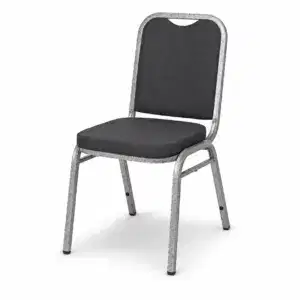 Bankettstuhl PARTY Schwarz mit gepolsterter Sitzfläche, Rückenlehne und stabilem silberfarbenem Metallgestell