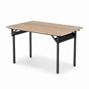 Banketttisch H-500 mit heller Tischplatte in Holzoptik und stabilem schwarzem Klappgestell