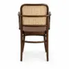Rückansicht des Bugholzstuhl LOOMI 811 ARM Rattan mit geflochtener Rattan-Rückenlehne und dunklem Holzrahmen