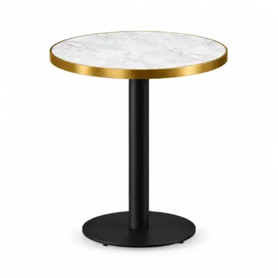 Cafétisch ALFA R Crema Marmor mit runder Tischplatte und schwarzem Mittelfußgestell