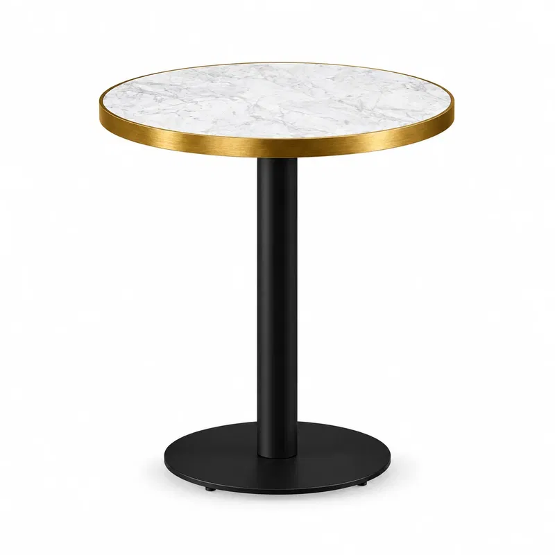 Cafétisch ALFA R Crema Marmor Cafétisch ALFA R Crema Marmor mit runder Tischplatte und schwarzem Mittelfußgestell