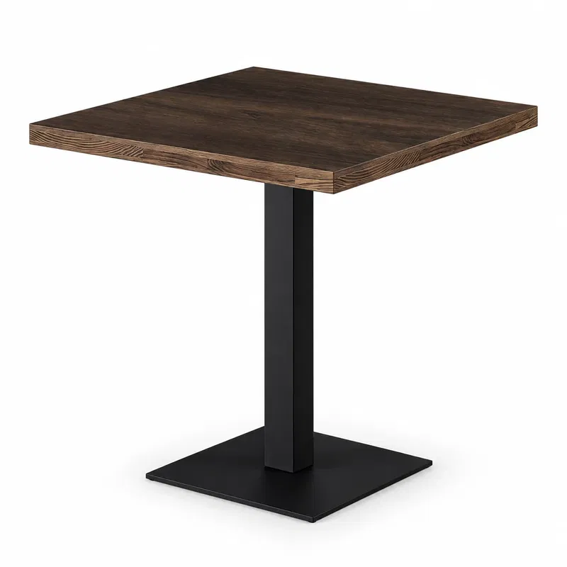 Cafétisch ALFA S Walnuss Cafétisch ALFA S Walnuss mit quadratischer Tischplatte und schwarzem Mittelfußgestell