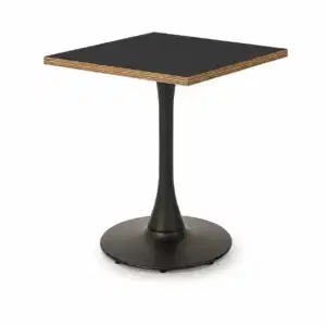 Cafétisch ARIOSO 68x68 cm mit quadratischer schwarzer Tischplatte, Schichtholzkante und schwarzem Mittelfuß