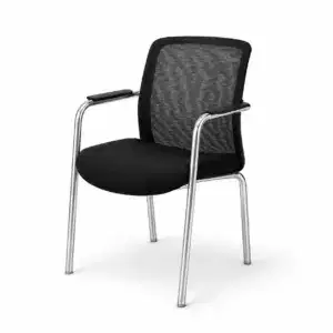 Konferenzstuhl LENZO Schwarz mit Netzrückenlehne, gepolsterter Sitzfläche, Armlehnen und verchromtem Gestell