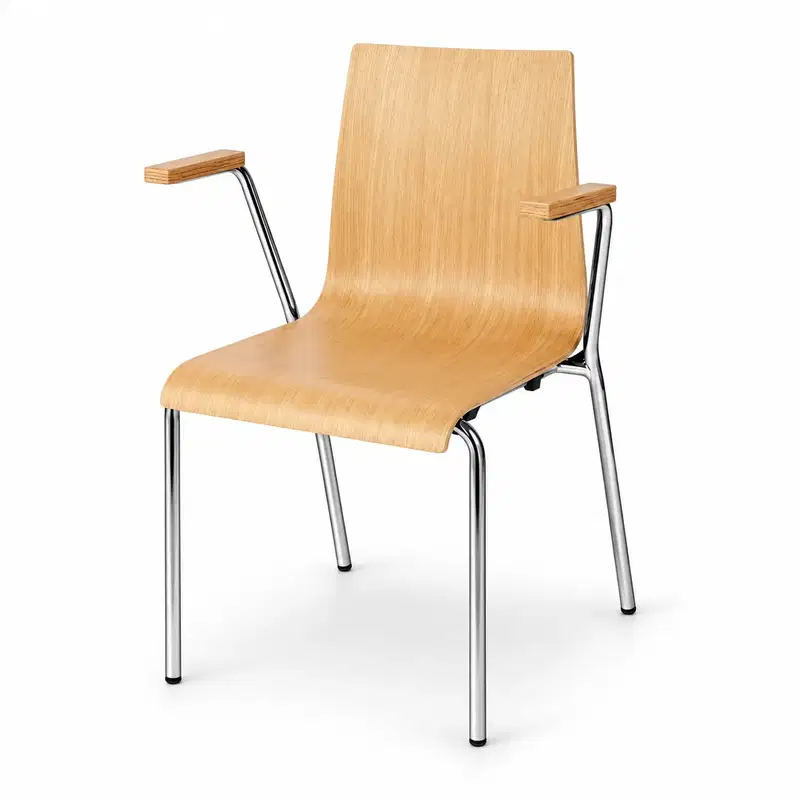 Konferenzstuhl TEXAS GRAND CR Natur Konferenzstuhl TEXAS GRAND CR Natur mit geformter heller Holzsitzschale, Armlehnen und verchromtem Metallgestell