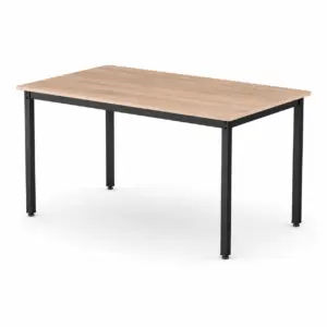 Konferenztisch HUGO mit heller Tischplatte in Holzoptik und stabilem schwarzem Metallrahmen